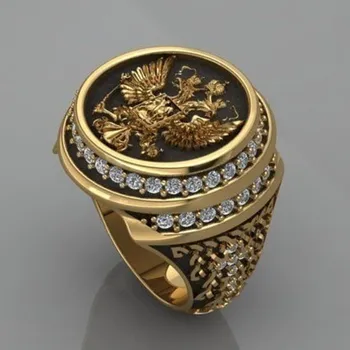 Mężczyźni Złoty pierścień duch imperium Wschodnio-rzymski legion Dwugłowy orzeł znak święty krzyż miecz Viking Orzeł pierścienie hip-hop biżuteria