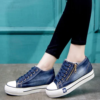 Na płótnie buty dla dziewczyn 2020 Wiosenna moda trampki stałe do szycia damskie jeansowe buty Sapato Feminino rozmiar 35-41