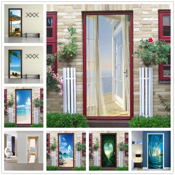 Nadmorski dekoracja drzwi peeling i kij tapety klej wodoodporny wymienny plakat plażowe naklejki domowy projekt deurposter