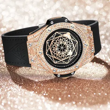 Najlepsze luksusowe markowe zegarki dla mężczyzn Big Diamond Leather analogowe moda złoty zegarek Kwarcowy zegarek Relogio Masculino