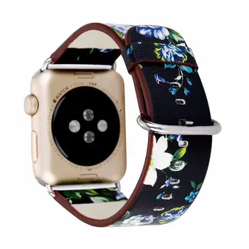 Narodowy drukowany pasek ze Skóry dla Apple Watch Band se 42 44 40 mm 38 mm kwiatowy wzór naręczny bransoletka dla mc 1/2/3/4/5/6 band