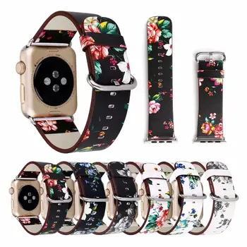 Narodowy drukowany pasek ze Skóry dla Apple Watch Band se 42 44 40 mm 38 mm kwiatowy wzór naręczny bransoletka dla mc 1/2/3/4/5/6 band