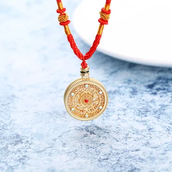 Naturalny Południowy czerwony emalia, porcelana pusty naszyjnik wisiorek chiński styl retro unikalny antyczny złoty rzemiosło Charm srebro biżuteria