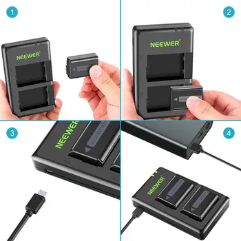 Neewer NP-FW50 Camera Battery Charger Set for Sony (2-Pack Replacement Batteries, 1100mAh, Micro USB Input Dual Charger)