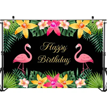 NeoBack Różowe Flamingi Z Okazji Urodzin Tło Czarne Tło Kwiat Dzieci Dorośli Urodziny Banner Tła