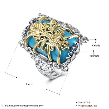Niebieski kamień pierścień mody pierścień chiński styl moda pierścień dla kobiet R2058