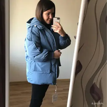 Niebieski kurtka puchowa kurtka kobiety krótki chleb elegancki wolny gruby bf Harajuku student kurtka