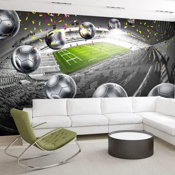 Niestandardowe 3D fototapeta HD boisko do piłki nożnej srebrny piłka nożna sztuka tapety / salon restauracja tło Wystrój ścian, malowanie ścian