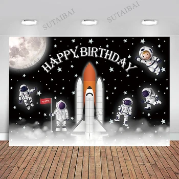 Niestandardowe kosmiczne tematy tło dla dziecka Urodziny kosmiczna impreza Planeta dekoracje urodzinowe astronauta na Księżycu zdjęcia w tle