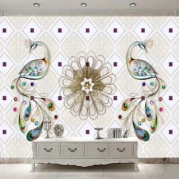 Niestandardowe zdjęcia tapety europejski styl 3D kreatywne biżuteria Paw fresk salon tv sofa sypialnia luksusowy wystrój Papel De Parede