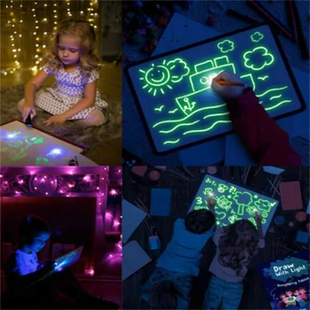 Night Light Magic Fluorescent Drawing Board Pen Card Set Kids Drawing Book dla dzieci edukacyjna malarstwo zabawka prezent na Urodziny