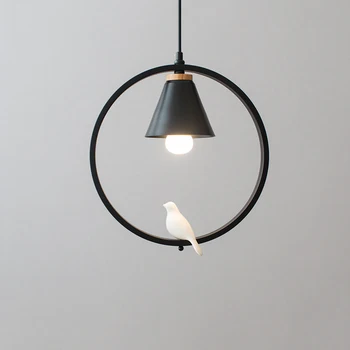 Nordic Bird Lamp Modern Iron Art Ring wiszące lampy do pokoi dziecięcych podwieszana lampa stolik żarówka LED E27 Home Decor oprawy