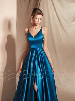 Nowa dostawa, sukienka 2019 pasy A-Line suknia wieczorowa długa z rozcięciem odblaskowe sukienka sukienkę Vestido de Fiesta NE16