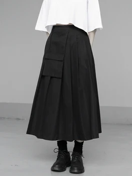 Nowa japońska czarna torba z wysokim stanem projekt osobowości kieszonkowy spódnica plisowana spódnica spódnica spódnica spódnica