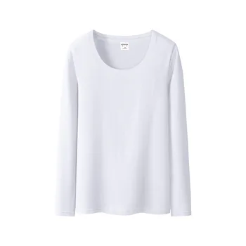 Nowa koszulka Damska w jednolitym kolorze, bawełniana koszulka z okrągłym dekoltem i długim rękawem dla kobiet z wysokim stanem Slim Long Sport