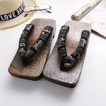 Nowa letnia moda mężczyźni Chiny geta Drewniaki klasyczne drewniane pantofle męskie klapki Męskie buty na platformie drukowanie drzewa mężczyźni sandały geta