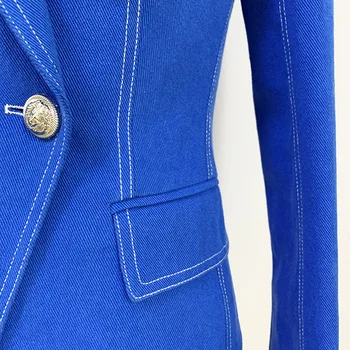 Nowa moda 2020 designerski marynarka feminino Damskie przeszycia kontrastowe Lwi guziki płaszcz dwurzędowy denim kurtka marynarka
