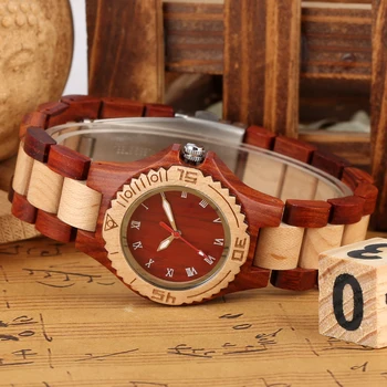 Nowa moda Czerwone drzewo sandałowe Кленовое drzewo cyfry rzymskie tarcza kwarcowy zegarek pełna drewniana bransoletka retro drewniane zegarki dla mężczyzn kobiet