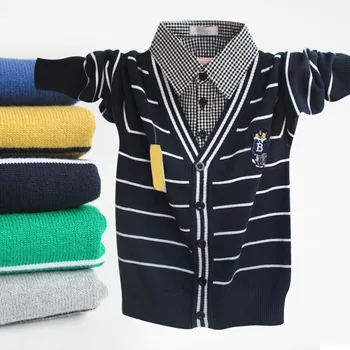 Nowa moda odzież dla chłopców wiosna jesień wzór w paski marynarka z długim rękawem dla dzieci sweter prezent