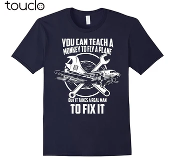 Nowa Męska Koszulka Fashion Men Brand Fitness Slim Fit Samolot Mechanic T-Shirt - Real Man Fix Plane Tee Shirt Printer
