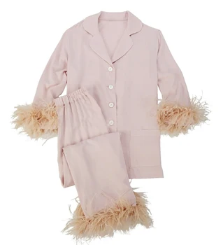 Nowa śliczna jedwabna, bawełniana, lekka luksusowy piżama z strusiej wełny garnitur-dwójka