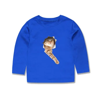 Nowe dziecięce bawełniane królewskie niebieskie koszulki z pełnym rękawem dla dzieci, koszulki dla Dzieci, odzież dla Dzieci t-shirty z nadrukiem psa chłopcy t shirt dziewczyny topy