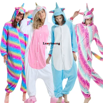 Nowe Flanelowe Piżamy Damskie Unicorn Onesies Dla Dorosłych Pijama Stitch Animal Z Kapturem Kigurumi Pajama Unisex Winter Sleepwear Costumes