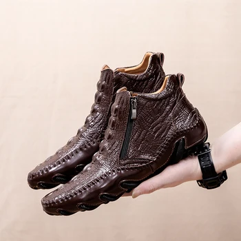 Nowe męskie wiosenno-zimowe ciepłe pluszowe buty wykonane ręcznie ze skóry wołowej Split-skóra uliczne buty antypoślizgowe męskie obuwie robocze botki