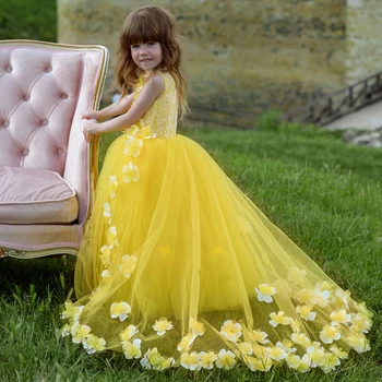 Nowe sukienki kwiat na wesele 3D kwiaty bal piękno urodziny sukienki z trenem