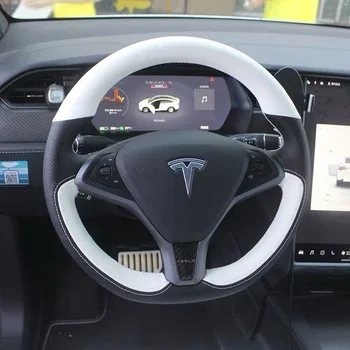 Nowe wnętrze antypoślizgowe kierownica skórzana ścieg na owijania pokrywie do Tesla Model S/X 2016-2020