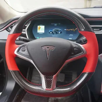 Nowe wnętrze antypoślizgowe kierownica skórzana ścieg na owijania pokrywie do Tesla Model S/X 2016-2020