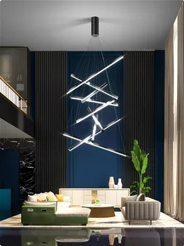 Nowoczesna, kreatywna czarna jadalnia żyrandol scandinavian oświetlenie wnętrza salon kuchnia dekoracja lampy schody wisząca