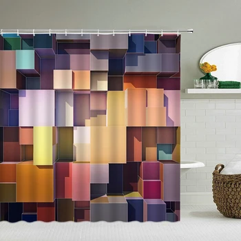 Nowoczesna osobowość geometria wzór wodoodporny wanna zasłony światłoszczelne łazienka: prysznic zasłony tkaniny 3D wanna ekran z haczykami 180*180 cm