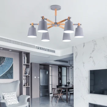 Nowoczesny, minimalistyczny drewniany uchwyt LED E27 kolorowy abażur żyrandol do kuchni, salonu, sypialni, gabinetu mieszkania