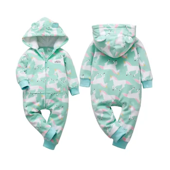 Noworodek suwaki jesień zima ciepły polar z kapturem dla dzieci piżamy nogi niemowlę chłopiec dziewczynka odzież, kombinezony, piżamy 0-24 m