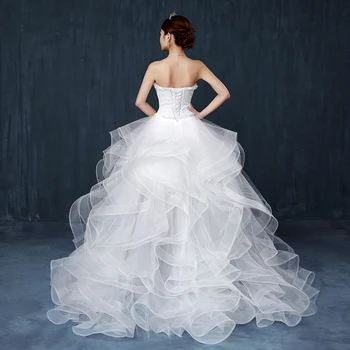 Nowy 2020 Vestido De Noiva luksusowe koronki bez ramiączek wysokie/niskie falbanki pociąg off White suknie ślubne niestandardowe plus rozmiar suknia