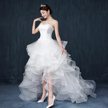 Nowy 2020 Vestido De Noiva luksusowe koronki bez ramiączek wysokie/niskie falbanki pociąg off White suknie ślubne niestandardowe plus rozmiar suknia