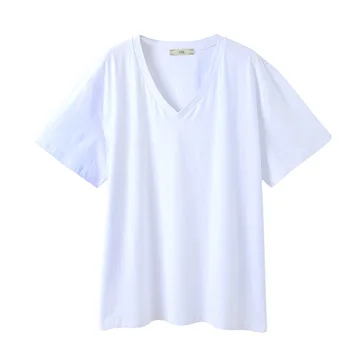 Nowy 2021 koreański styl lato plus rozmiar bluzki dla kobiet wielki wolny krótki rękaw bawełna czerwony V-neck t-shirt 3XL 4XL 5XL 6XL 7XL