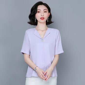Nowy 2021 moda lato szyfon kobiety miękka bluzka z krótkim rękawem bluzki damskie bluzki Damskie Blusas plus rozmiar M-4XL odzież