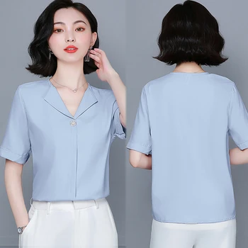 Nowy 2021 moda lato szyfon kobiety miękka bluzka z krótkim rękawem bluzki damskie bluzki Damskie Blusas plus rozmiar M-4XL odzież