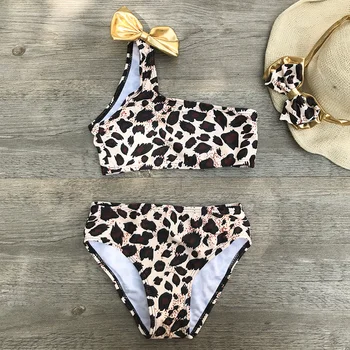 Nowy 3szt dzieci Baby Girls bikini Leopard z otwartymi ramionami 2020 cebula zestawu bikini stroje kąpielowe strój kąpielowy strój Kąpielowy kostium odzież A291