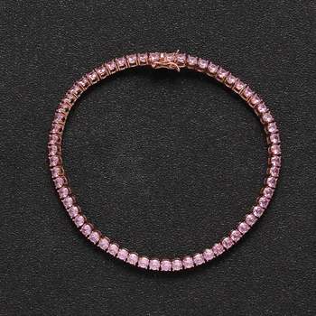 Nowy Cyrkon Urok bransolety biżuteria 9 cali 10 cali iced out bling różowe złoto kolor różowy cz 4 mm tenisa obwód bransolety dla kobiet biżuteria