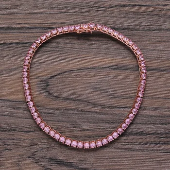 Nowy Cyrkon Urok bransolety biżuteria 9 cali 10 cali iced out bling różowe złoto kolor różowy cz 4 mm tenisa obwód bransolety dla kobiet biżuteria