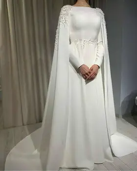 Nowy długi rękaw arabski Dubaj sukienka do ślubu imprezy Toe koronki plus rozmiar satyna Vestido De Novia kobiety suknie ślubne