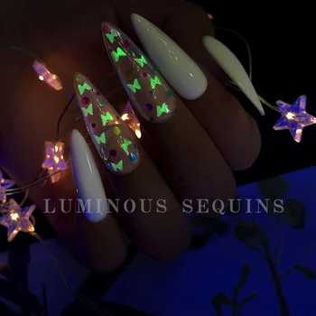 Nowy długą skrzynię świecące patch nocny elf butterfly blaszki paznokci cekiny ultra cienki dżetami zdobienia paznokci Biały DIY