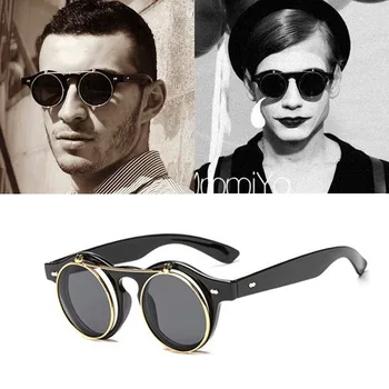 Nowy flip-up steampunk okulary męskie rocznika okrągłe okulary marki markowe okulary UV400 okulary zonnebril heren gafas de sol