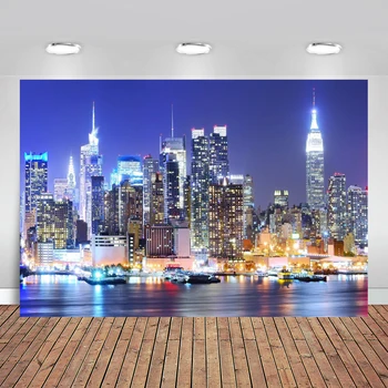 Nowy Jork, Manhattan Nocna Scena Drapacz Chmur, Miejskie, Światło Fotografia Tło Winylu Zdjęcia W Tle Studio Rekwizyty