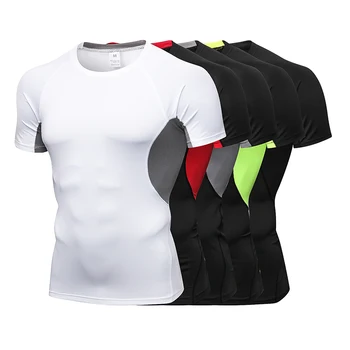Nowy krótki rękaw sportowa koszulka do biegania mężczyźni Qucik suchej sportowy top oddychająca fitness gęsta koszulka Kulturystyka odzież sportowa Męska t-shirt