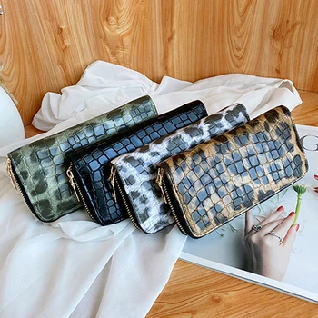 Nowy leopard długi portfel dla kobiet sztuczna skóra zamek torebka kopertówka damska torebki modne torebki dla telefonów komórkowych torba dla kart