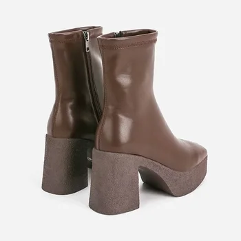 Nowy marka kobiet jesień zima ciepłe buty sexy wysokie obcasy platformy, czarny, brązowy zamek buty kobieta botki duży rozmiar euro 34-40